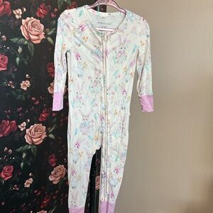 Posh Peanut Floral Bunny Kids One Piece in Pink and Cream